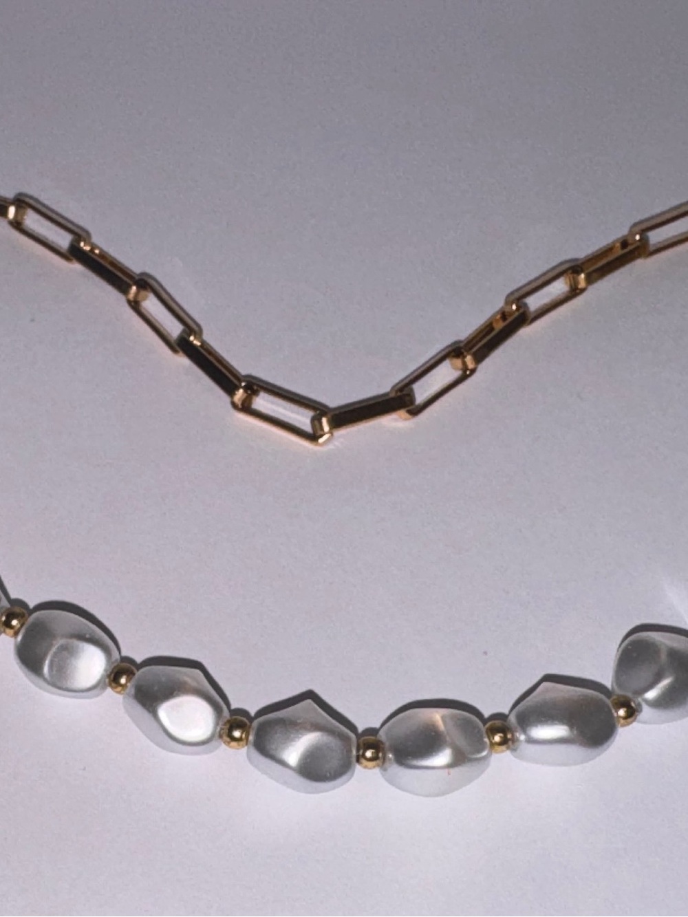 Gold & White Pearl Half-Link Toggle Necklace - Picture 6 of 7